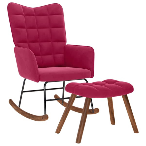 vidaXL Kiiktool koos Stool veinipunane, samet