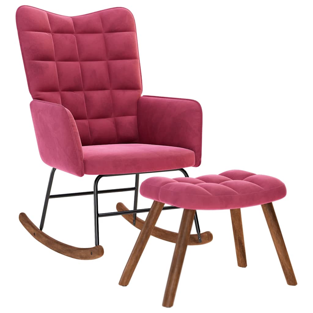 vidaXL Gugalni stol s stolčkom Vino rdeči žamet-image-8721158362735