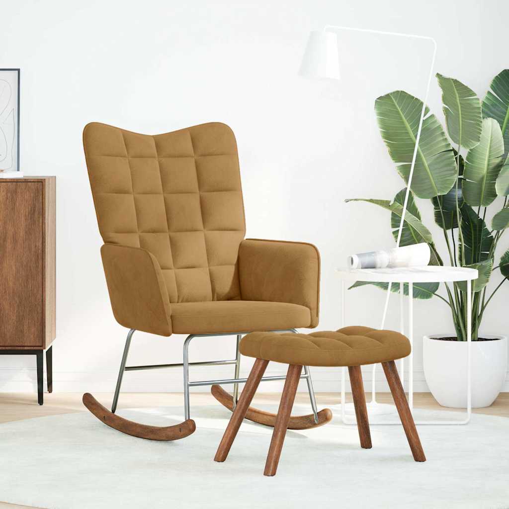 Thumbnail - vidaXL Schaukelstuhl mit Hocker Brauner Samt