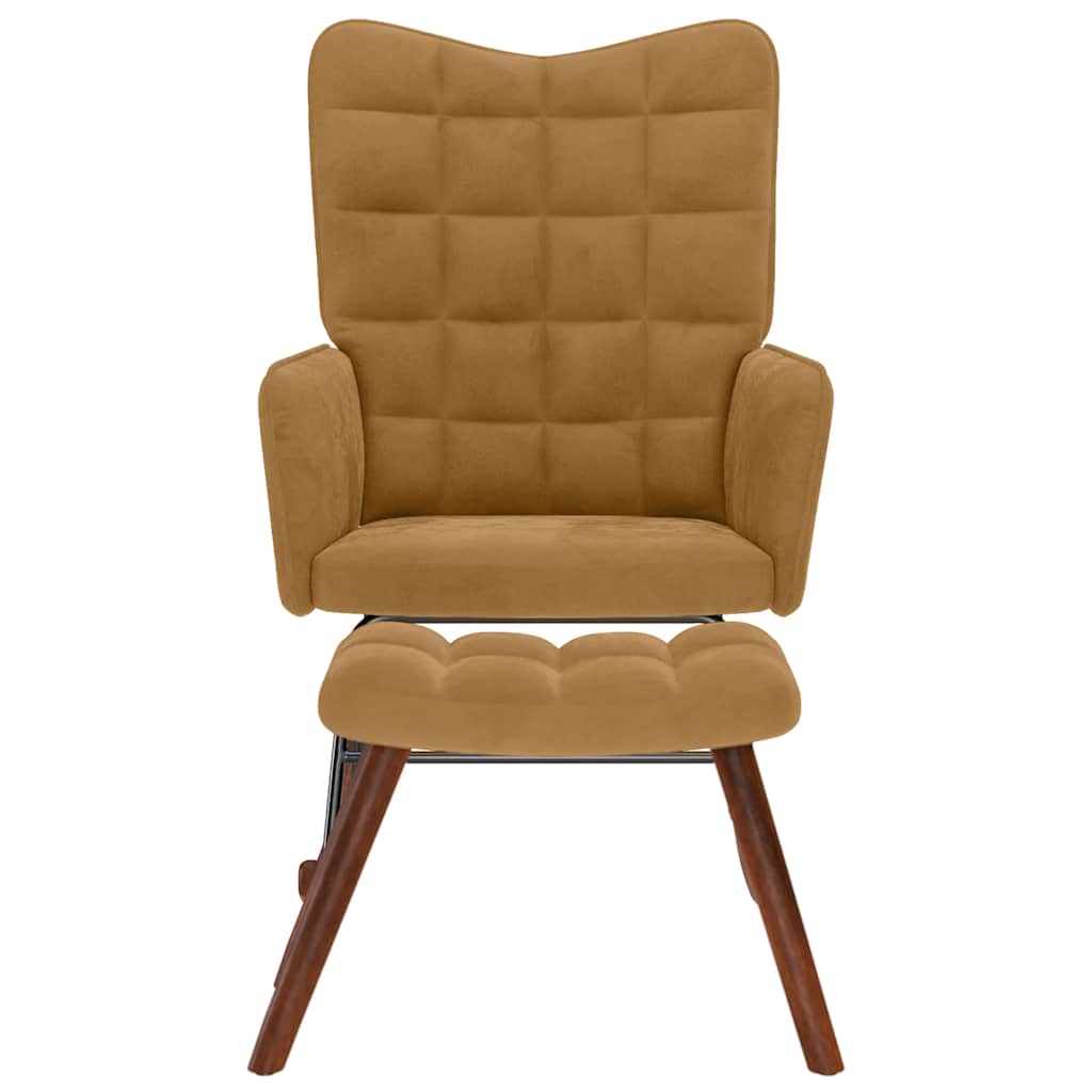 Thumbnail - vidaXL Schaukelstuhl mit Hocker Brauner Samt