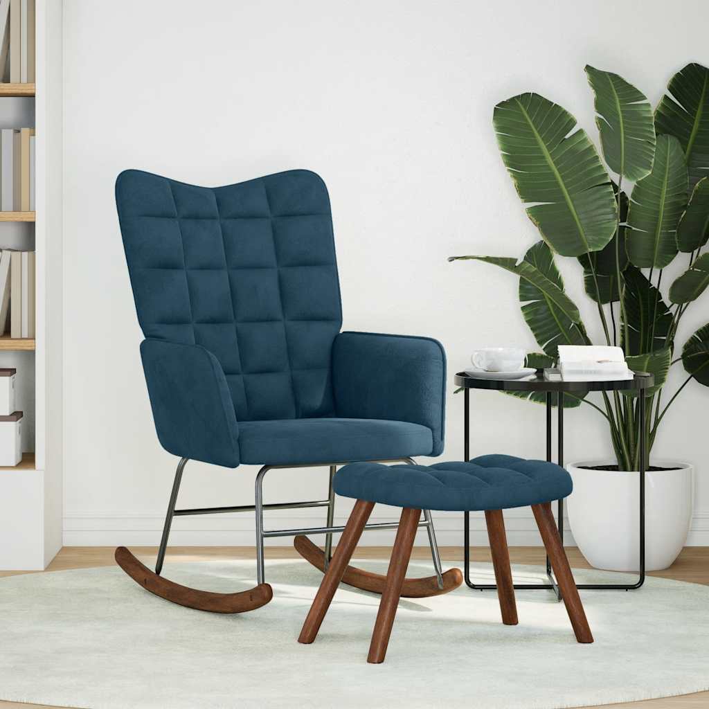Thumbnail - vidaXL Schaukelstuhl mit Hocker Blauer Samt