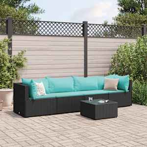 Vrtna sedežna garnitura 5-delna z blazinami črn poli ratan