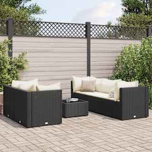 Vrtna sedežna garnitura 6-delna z blazinami črn poli ratan