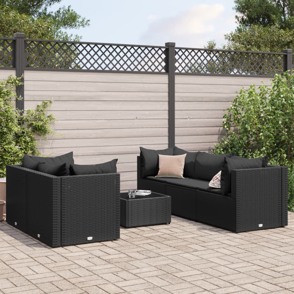 vidaXL 6-tlg. Garten-Lounge-Set mit Kissen Schwarz Poly Rattan