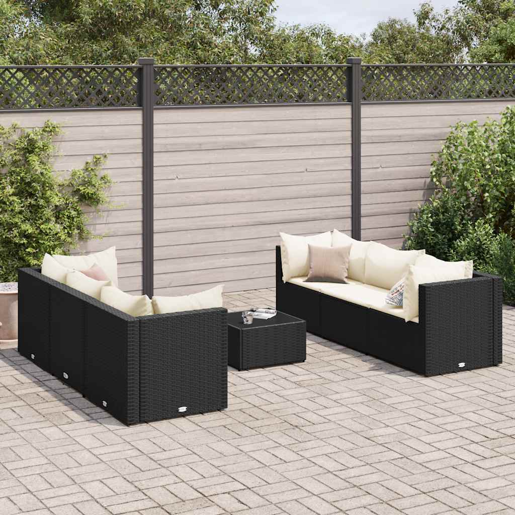 vidaXL 7-tlg. Garten-Lounge-Set mit Kissen Schwarz Poly Rattan