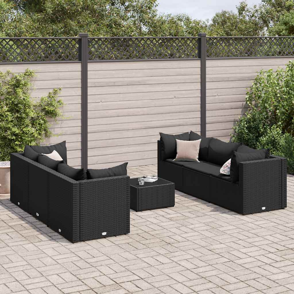 vidaXL Set mobilier de grădină cu perne, 7 piese, negru, poliratan