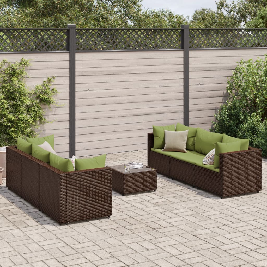 vidaXL Set mobilier de grădină cu perne, 7 piese, maro, poliratan