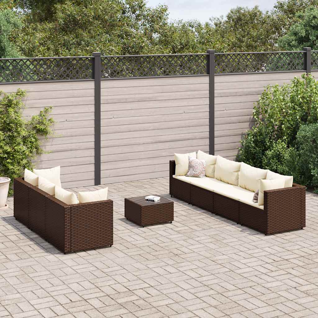 vidaXL 8-tlg. Garten-Lounge-Set mit Kissen Braun Poly Rattan