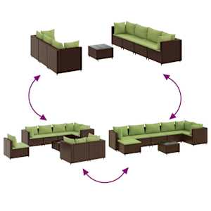 8dílná zahradní sedací souprava s poduškami hnědá polyratan - obrázek 6