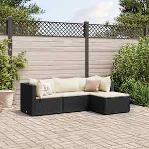 Vrtna sedežna garnitura 4-delna z blazinami črn poli ratan