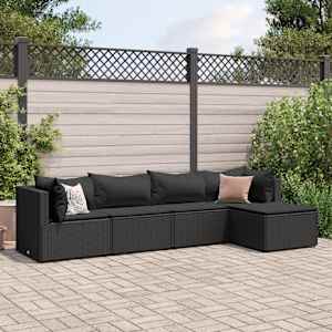 Vrtna sedežna garnitura 5-delna z blazinami črn poli ratan