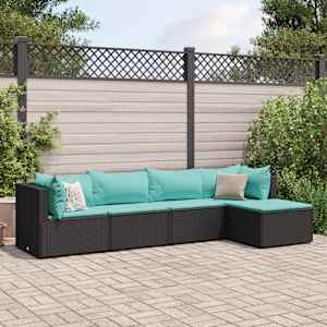 Vrtna sedežna garnitura 5-delna z blazinami črn poli ratan