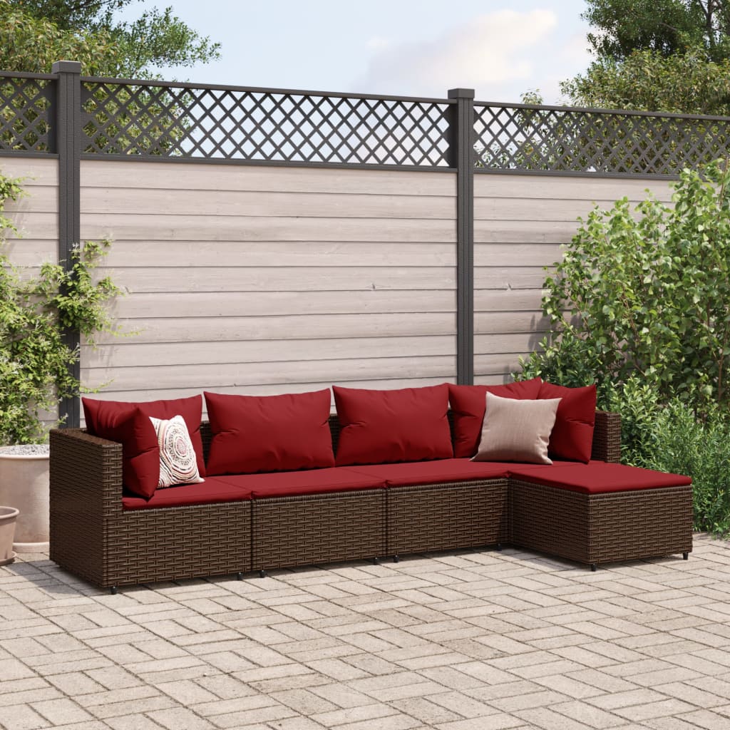 vidaXL 5-tlg. Garten-Lounge-Set mit Kissen Braun Poly Rattan