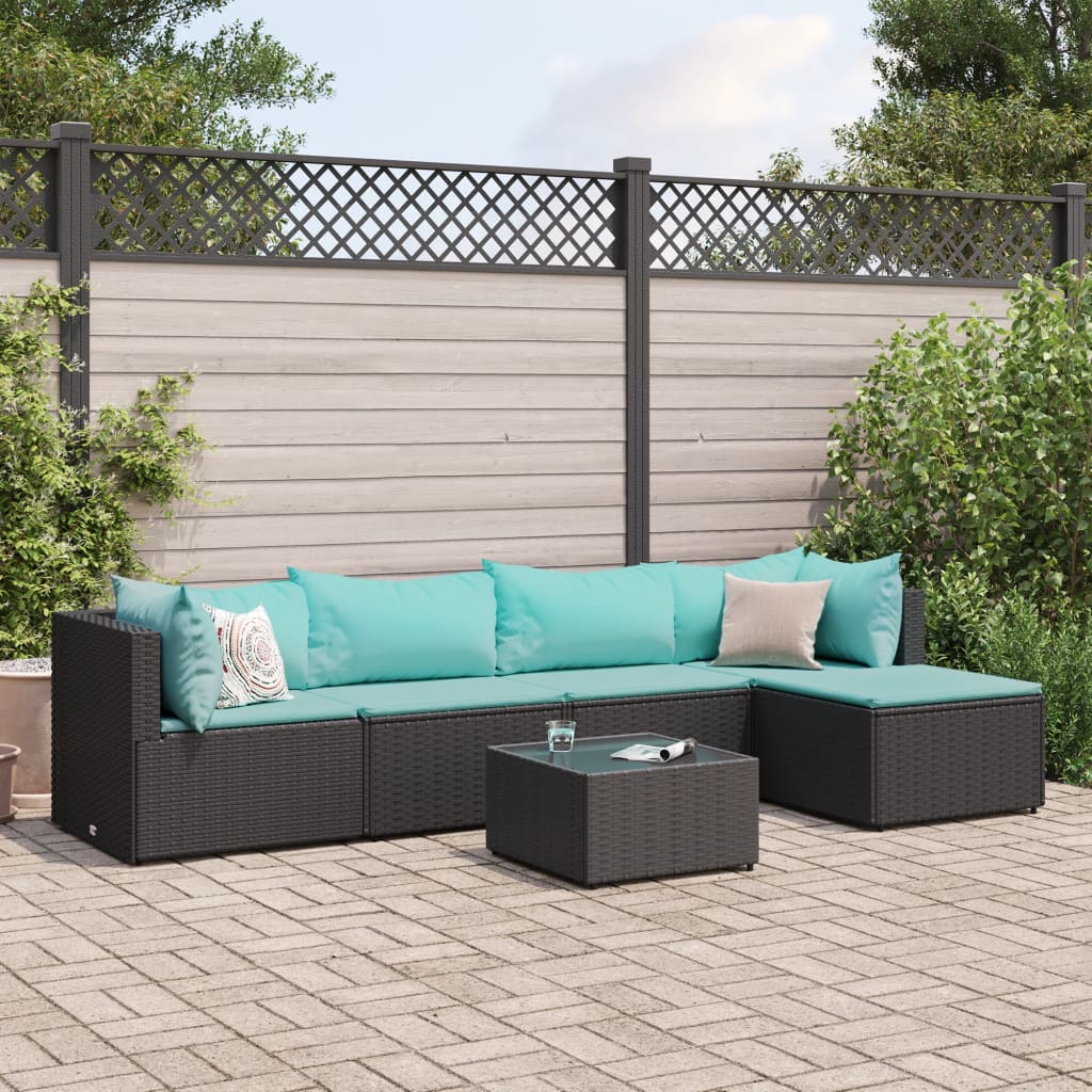 vidaXL Set mobilier de grădină cu perne, 6 piese, negru, poliratan