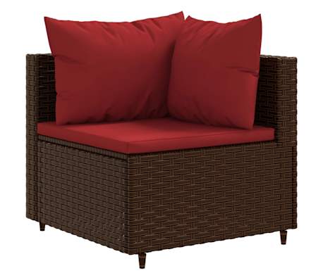 vidaXL Salon de jardin 6 pcs avec coussins Marron R&eacute;sine tress&eacute;e