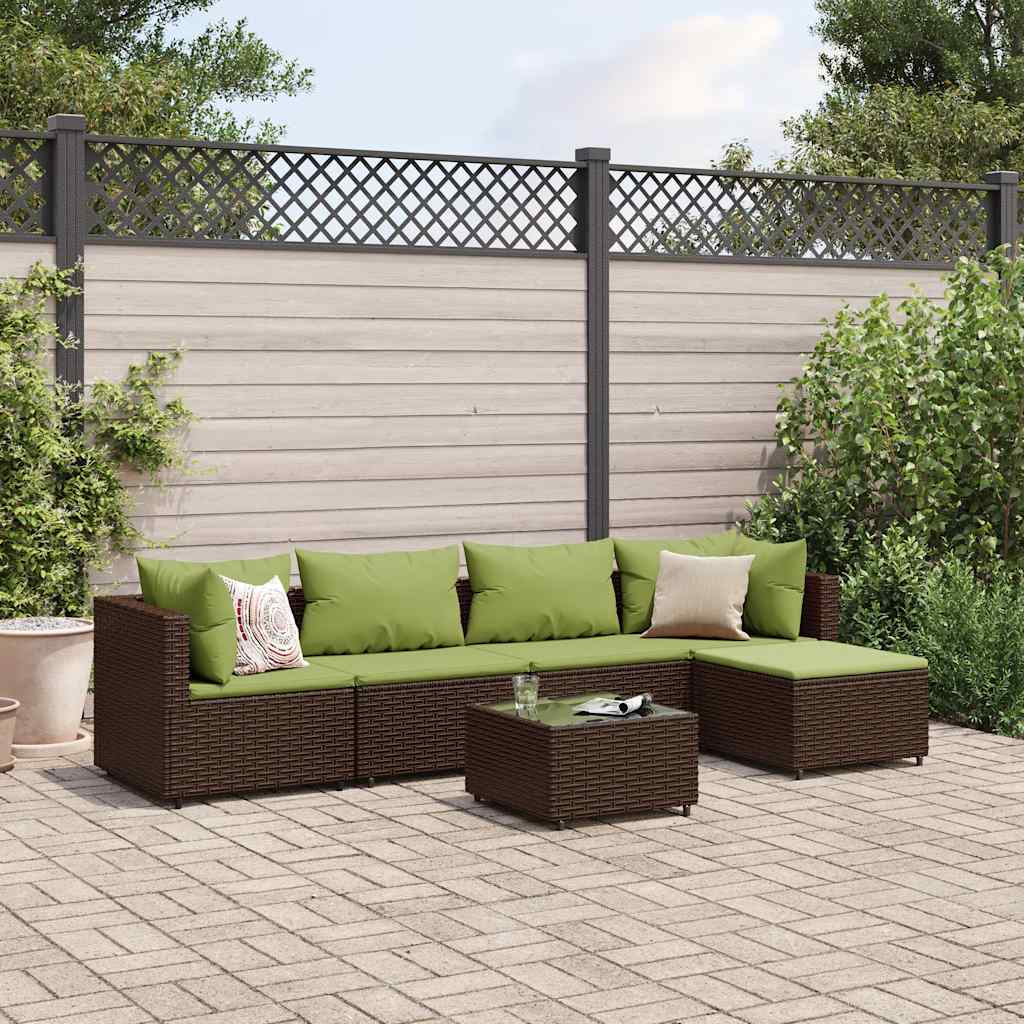 vidaXL 6-tlg. Garten-Lounge-Set mit Kissen Braun Poly Rattan