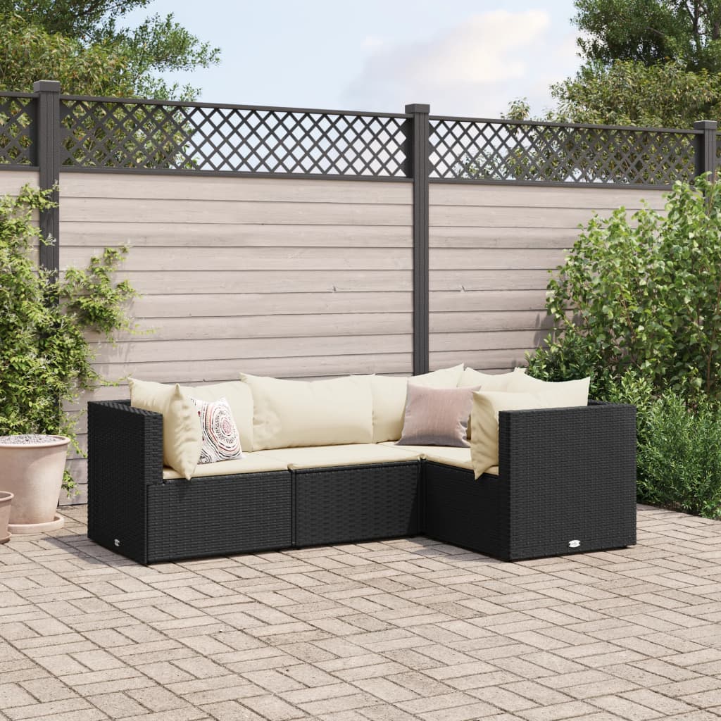 vidaXL Set mobilier relaxare grădină 4 piese cu perne poliratan negru