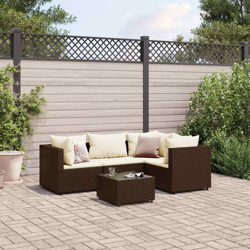 vidaXL 5-tlg. Garten-Lounge-Set mit Kissen Braun Poly Rattan