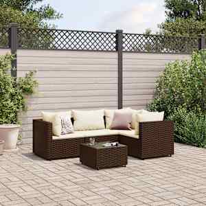 Vrtna sedežna garnitura 5-delna z blazinami rjav poli ratan