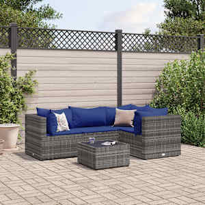 Vrtna sedežna garnitura 5-delna z blazinami siv poli ratan