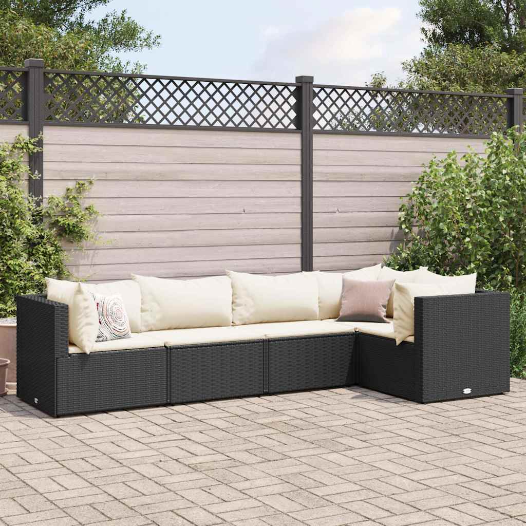 vidaXL 5-tlg. Garten-Lounge-Set mit Kissen Schwarz Poly Rattan