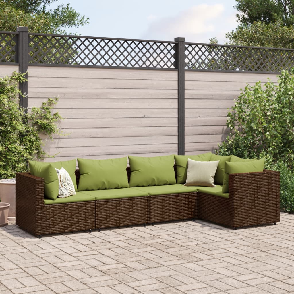 vidaXL 5-tlg. Garten-Lounge-Set mit Kissen Braun Poly Rattan