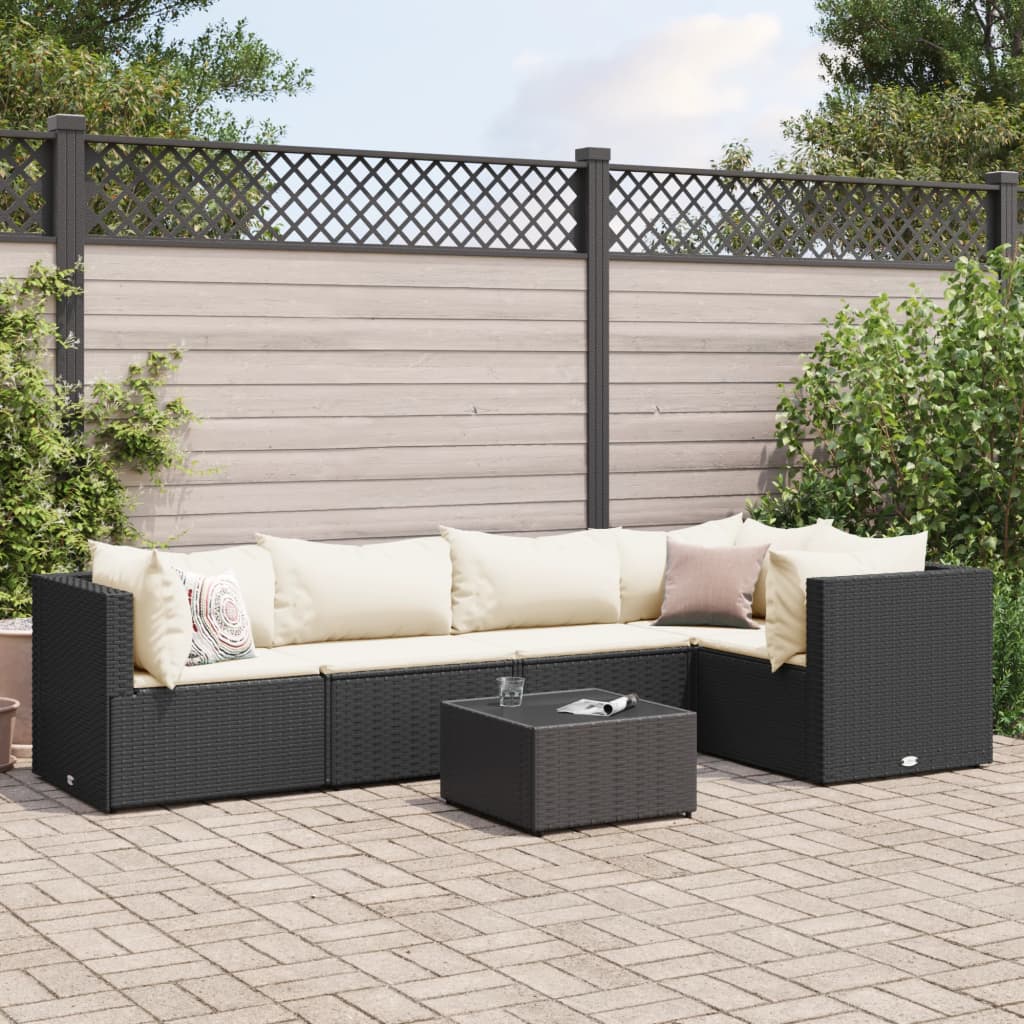 vidaXL 6-tlg. Garten-Lounge-Set mit Kissen Schwarz Poly Rattan