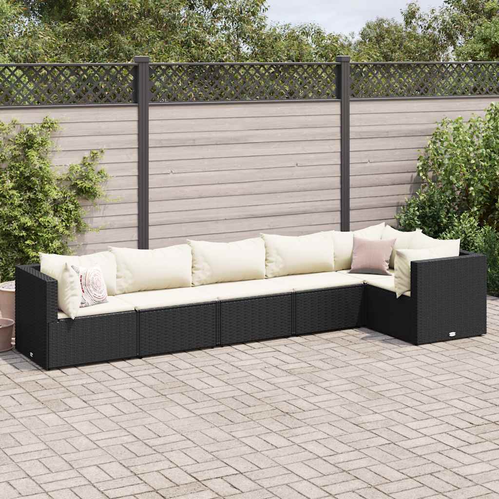 vidaXL Set mobilier de grădină cu perne, 6 piese, negru, poliratan