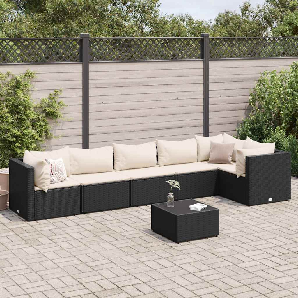vidaXL Set mobilier de grădină cu perne, 7 piese, negru, poliratan