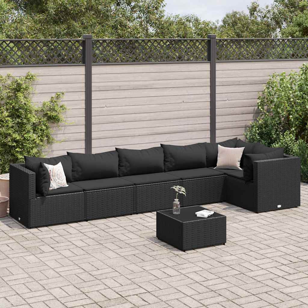 vidaXL Set mobilier de grădină cu perne, 7 piese, negru, poliratan