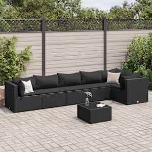 Vrtna sedežna garnitura 7-delna z blazinami črna poli ratan