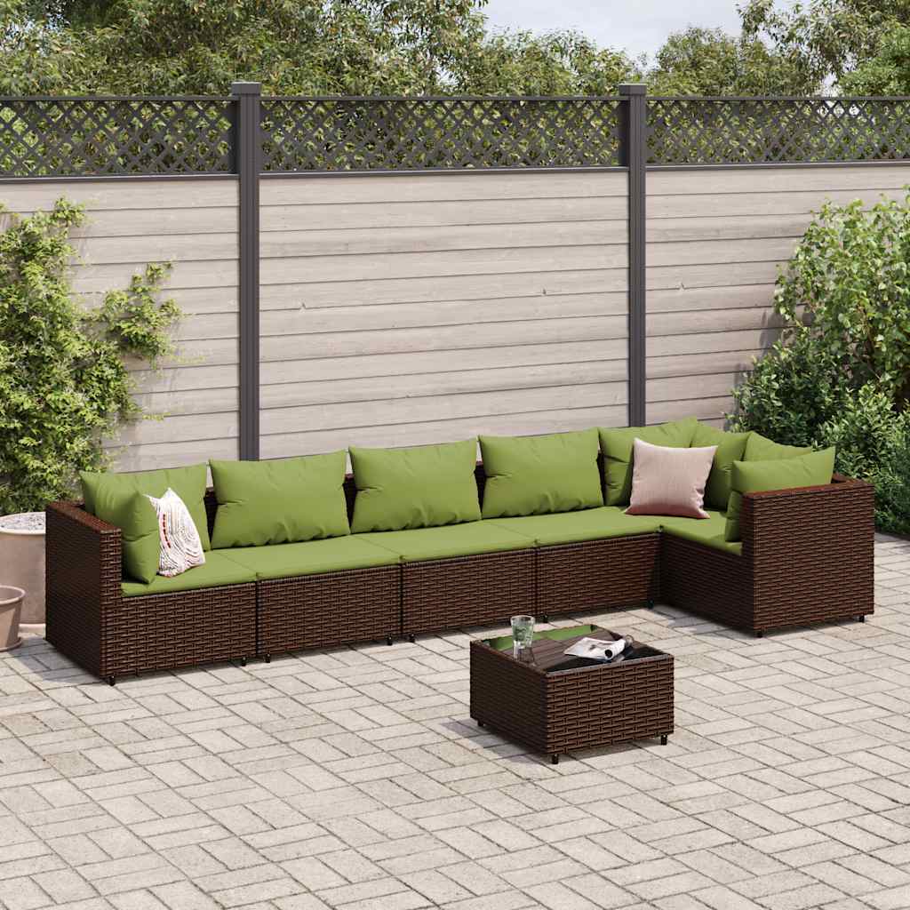 vidaXL Set mobilier de grădină cu perne, 7 piese, maro, poliratan