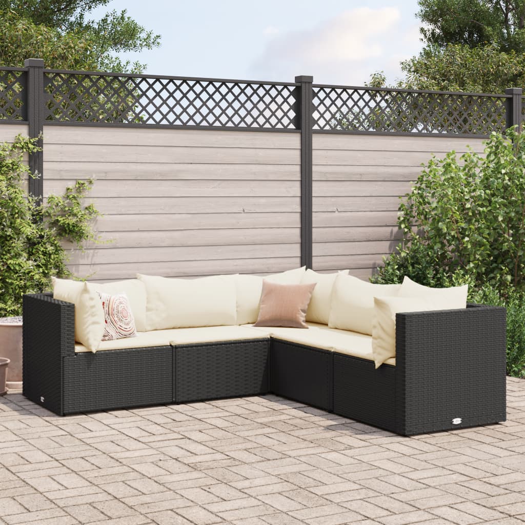 vidaXL 5-tlg. Garten-Lounge-Set mit Kissen Schwarz Poly Rattan