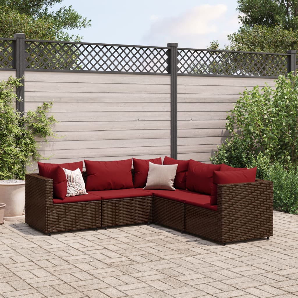 5-tlg. Garten-Lounge-Set mit Kissen Braun Poly Rattan