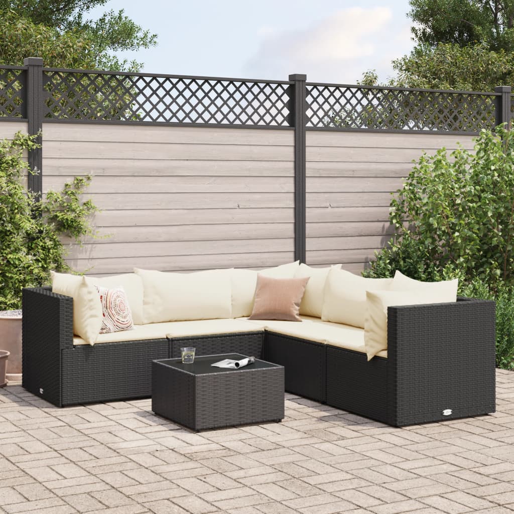 vidaXL 6-tlg. Garten-Lounge-Set mit Kissen Schwarz Poly Rattan