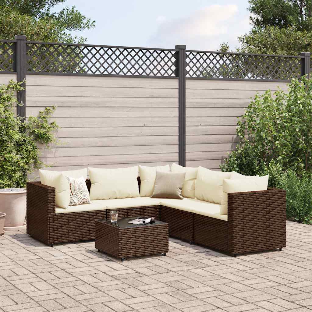 vidaXL 6 pcs conj. lounge jardim c/ almofadões 6 pcs vime PE castanho