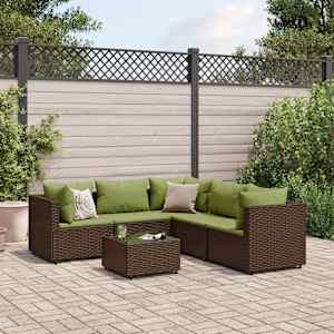 Vrtna sedežna garnitura 6-delna z blazinami rjav poli ratan