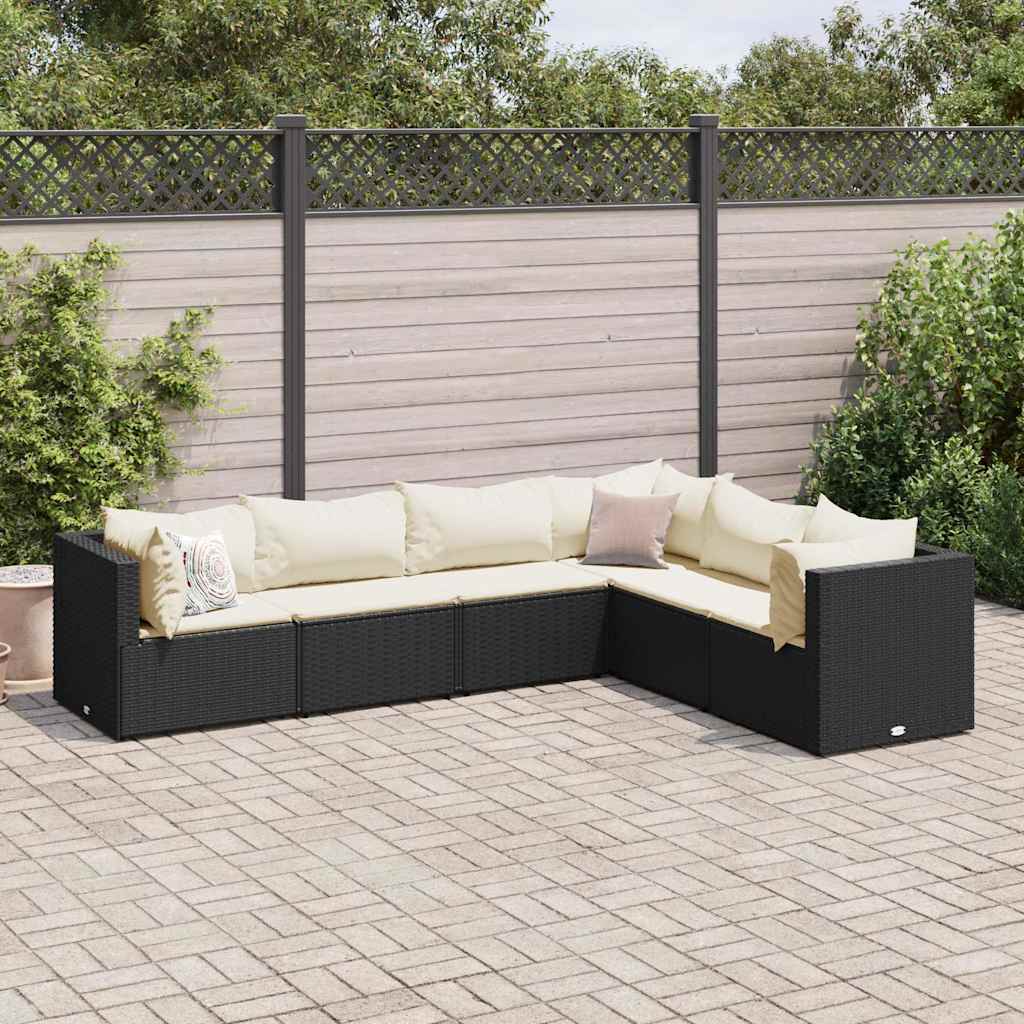 vidaXL Set mobilier de grădină cu perne, 6 piese, negru, poliratan