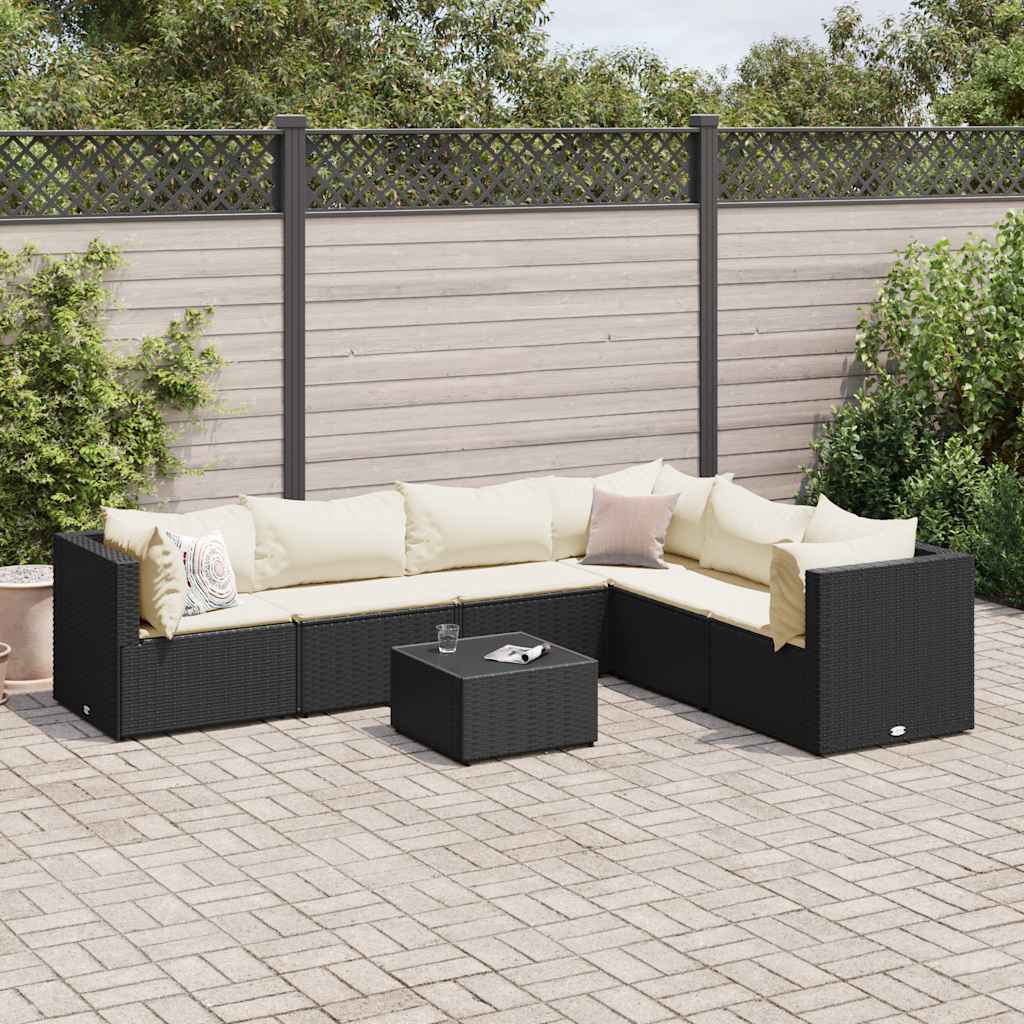 vidaXL Set mobilier de grădină cu perne, 7 piese, negru, poliratan