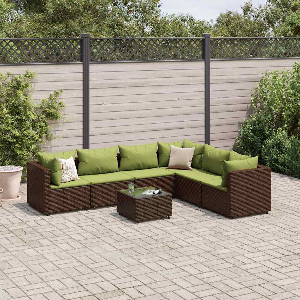 vidaXL Set mobilier de grădină cu perne, 7 piese, maro, poliratan