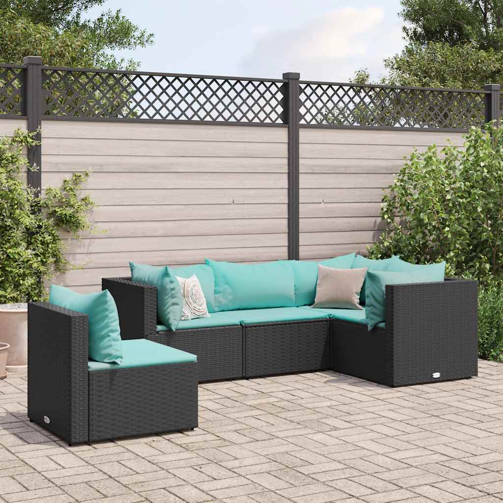 vidaXL 5-tlg. Garten-Lounge-Set mit Kissen Schwarz Poly Rattan