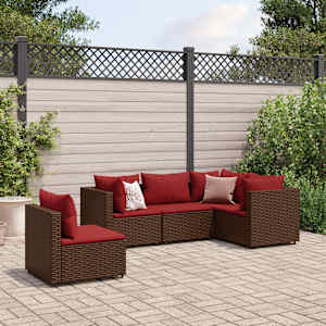 Vrtna sedežna garnitura 5-delna z blazinami rjav poli ratan