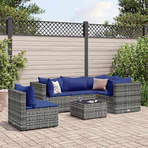 Vrtna sedežna garnitura 6-delna z blazinami siv poli ratan