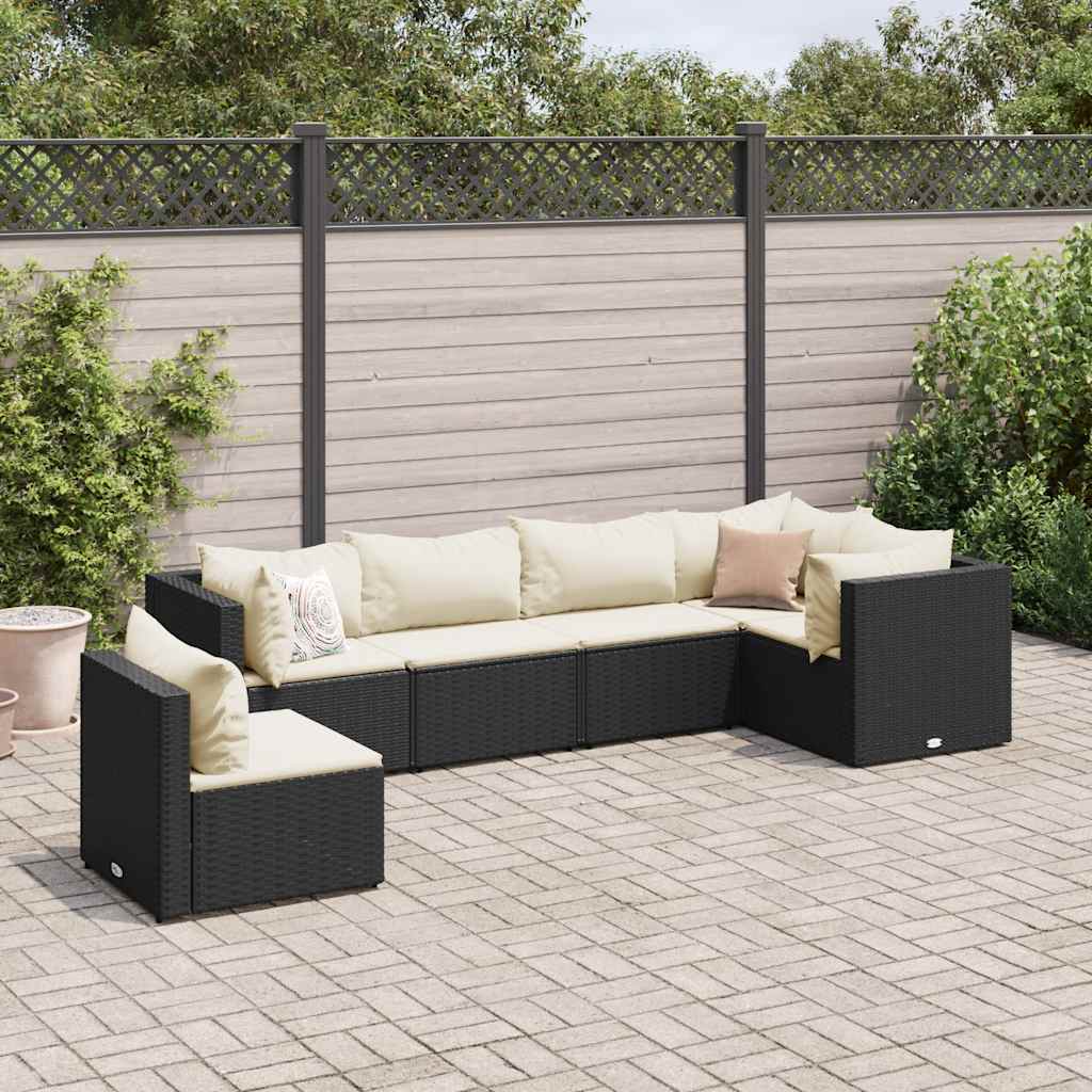 vidaXL Set mobilier de grădină cu perne, 6 piese, negru, poliratan