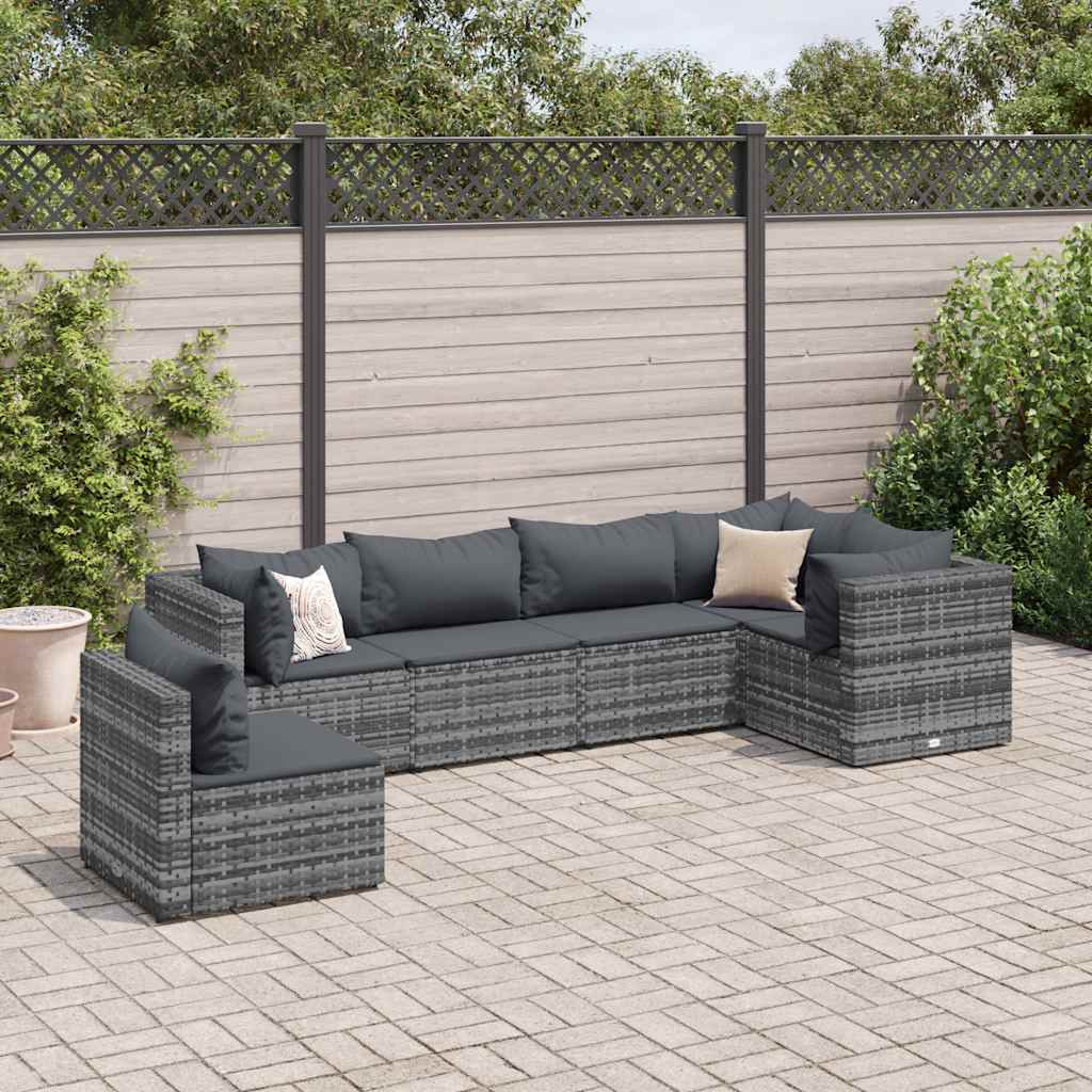 vidaXL 6-tlg. Garten-Lounge-Set mit Kissen Grau Poly Rattan