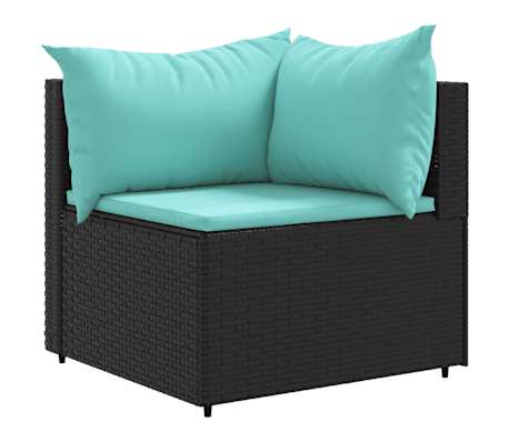 vidaXL Salon de jardin 6 pcs avec coussins Noir R&eacute;sine tress&eacute;e