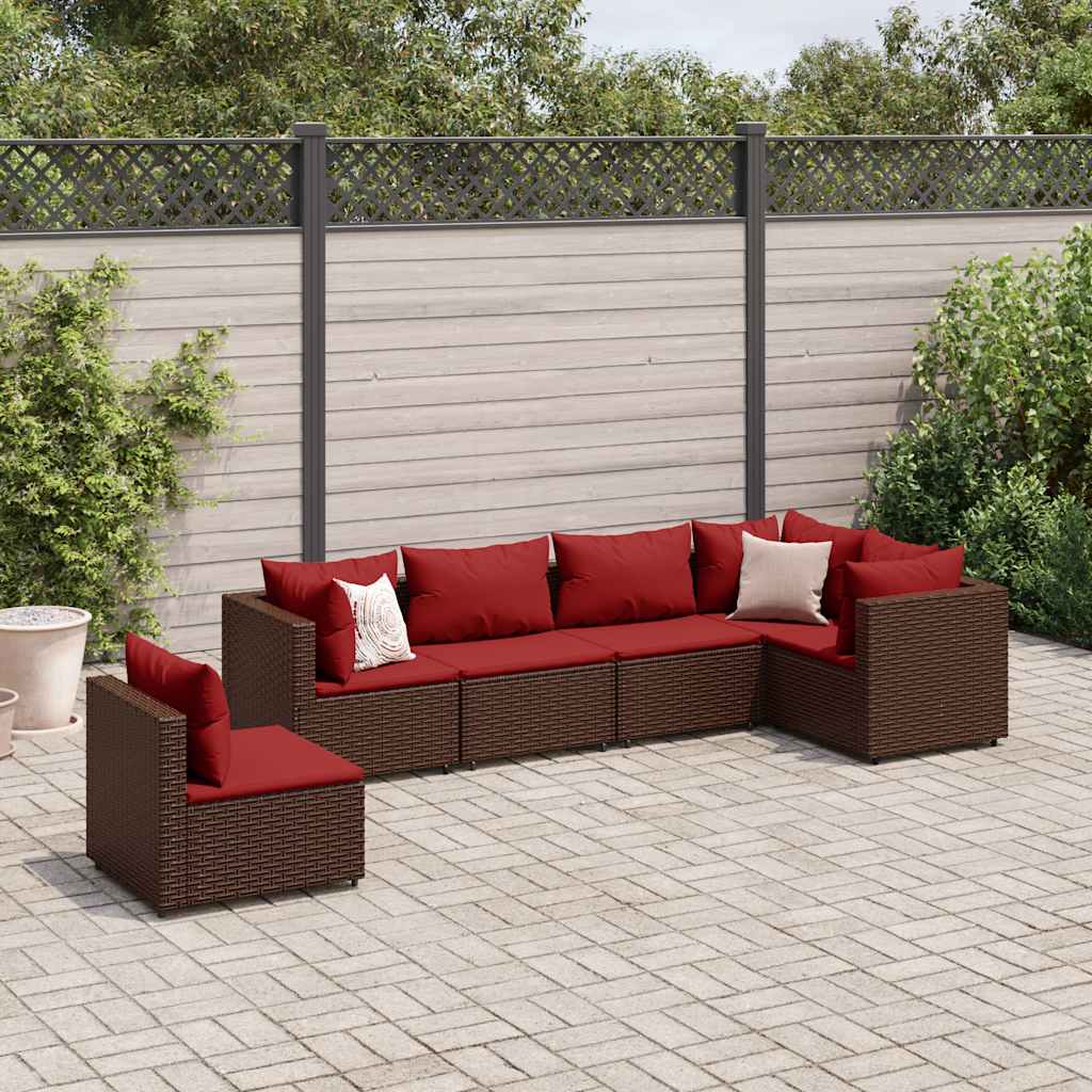 vidaXL 6-tlg. Garten-Lounge-Set mit Kissen Braun Poly Rattan