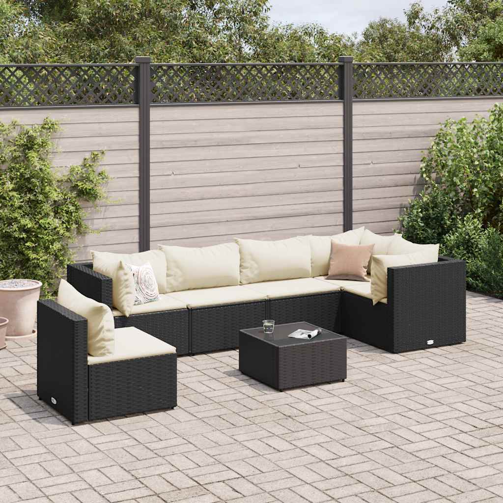vidaXL Set mobilier de grădină cu perne, 7 piese, negru, poliratan