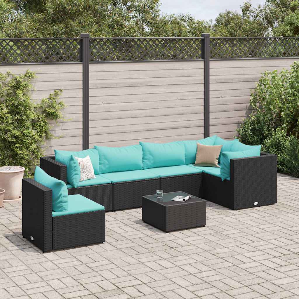 vidaXL Set mobilier de grădină cu perne, 7 piese, negru, poliratan