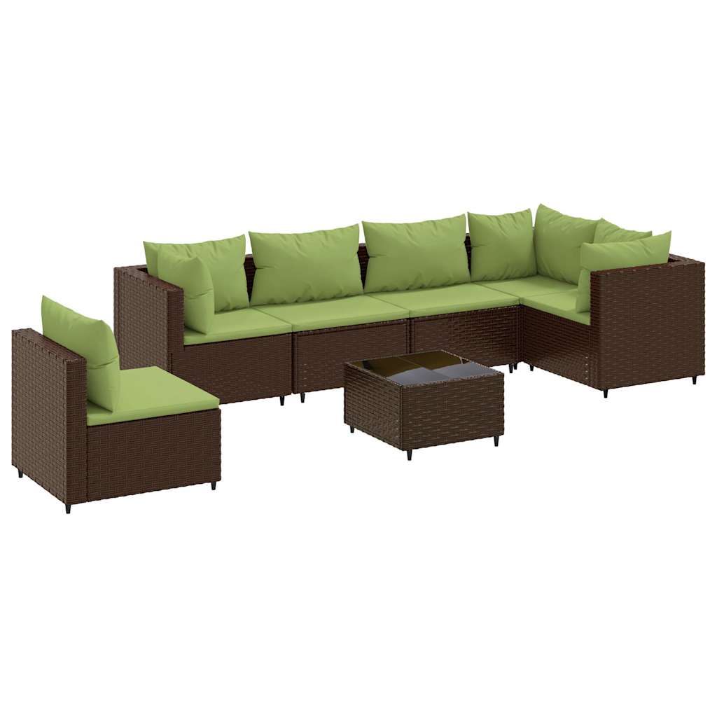 vidaXL Set mobilier de grădină cu perne, 7 piese, maro, poliratan
